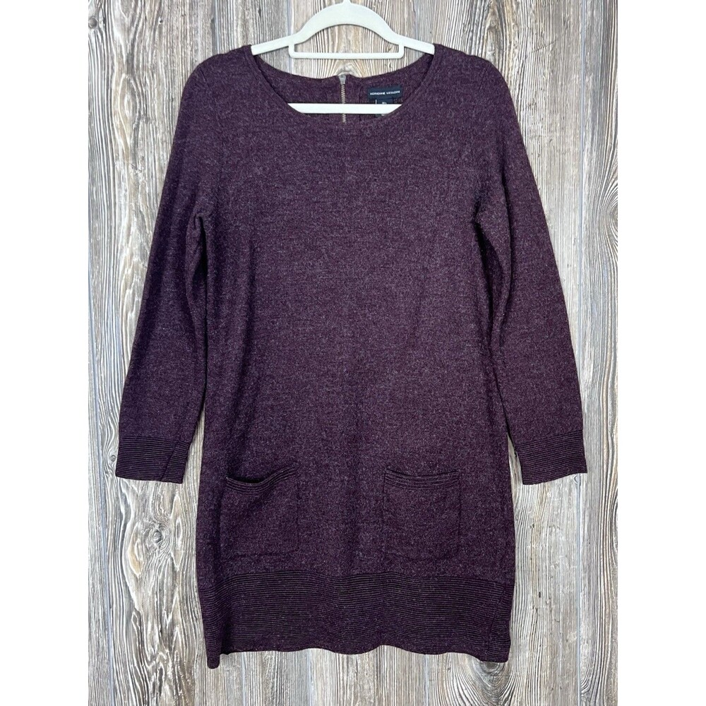 Adrienne Vittadini Sweater Dress L Merino Wool Blend Pocket Cozy Winter Academia